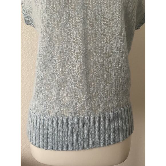 Sears Sweater Vest Pullover V Neck Pointelle Stretch Knit Blue Vintage - Picture 4 of 10